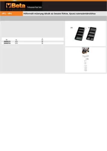 Beta VP3 - VP4 Hőformált műanyag tálcák az összes fiókos, típusú szerszámtárolóhoz ÜRES