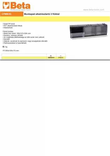 Beta CPMB/3C Munkapad alkatrésztartó 3 fiókkal ÜRES
