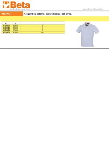 Beta 9534WO Kétgombos pólóing, pamutdzsörzé, 200 g L