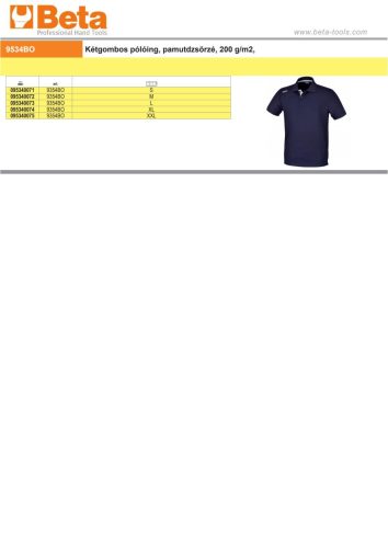 Beta 9534BO Kétgombos pólóing, pamutdzsörzé, 200 g/m2,S S