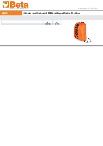 Beta 9541S Hátizsák vízálló béléssel, 210D vízálló poliészter, 33x45 cm
