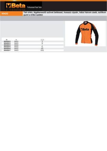 Beta 9542G Téli trikó, légáteresztő szövet béléssel, hosszú cipzár, hátul három zseb, szilikon gumi a trikó szélén S