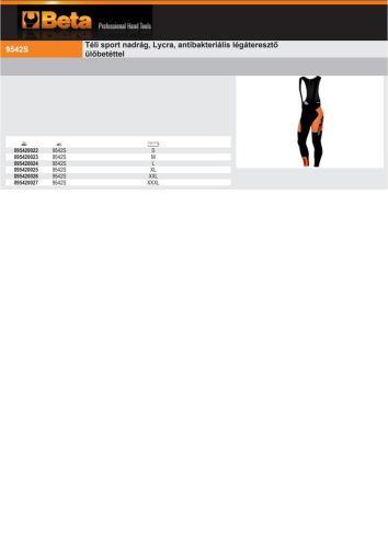 Beta 9542S Téli sport nadrág, Lycra, antibakteriális légáteresztő ülőbetéttel  S