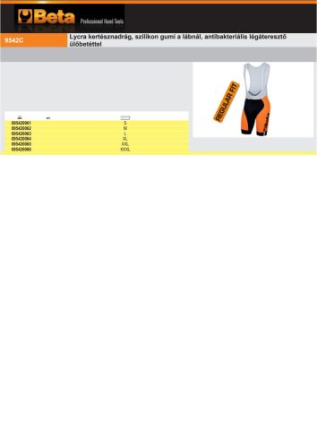 Beta 9542C Lycra kertésznadrág, szilikon gumi a lábnál, antibakteriális légáteresztő ülőbetéttel S