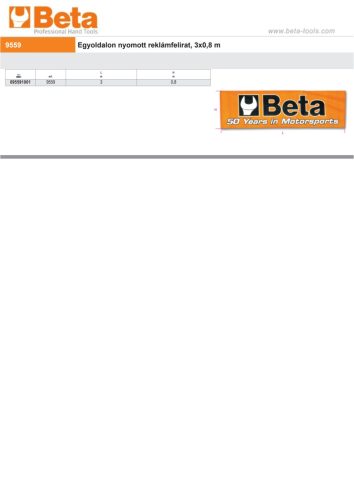 Beta 9559/30MT Egyoldalon nyomott reklámfelirat, 3x0,8 m