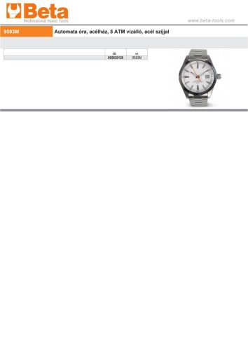 Beta 9593M Automata óra, acélház, 5 ATM vízálló, acél szíjjal