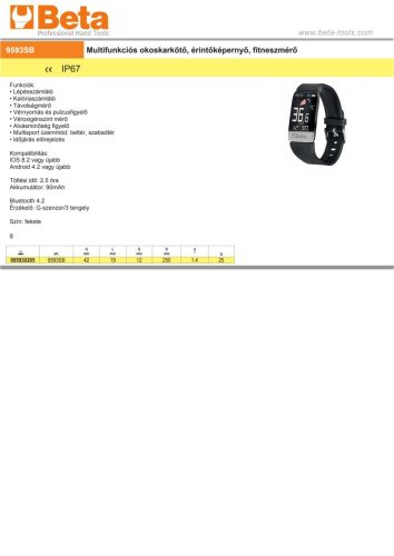 Beta 9593SB Multifunkciós okoskarkötő, érintőképernyő, fitneszmérő