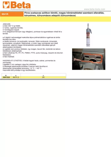 Beta 9841R Piros ecetsavas szilikon tömítő, magas hőmérséklettel szembeni ellenállás, kényelmes, túlnyomásos adagoló (túlnyomásos) 200ml