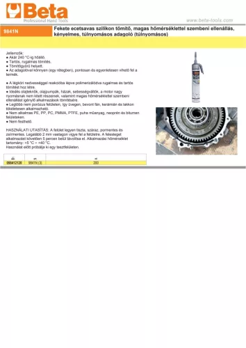 Beta 9841N Fekete ecetsavas szilikon tömítő, magas hőmérséklettel szembeni ellenállás, kényelmes, túlnyomásos adagoló (túlnyomásos) 200ml