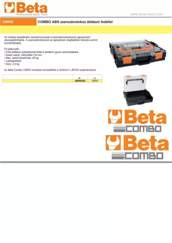 Beta C99V0 COMBO ABS szerszámdoboz átlátszó fedéllel ÜRES