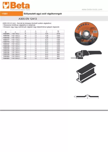 Beta 11001 125X3,2 VÁGÓKORONG FÉMHEZ 125x3,2mm