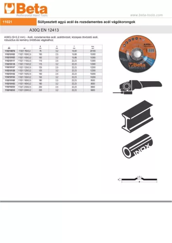 Beta 11021 230X3,2 VÁGÓKORONG ROZSDAMENTES ACÉLHOZ 230x3,2mm