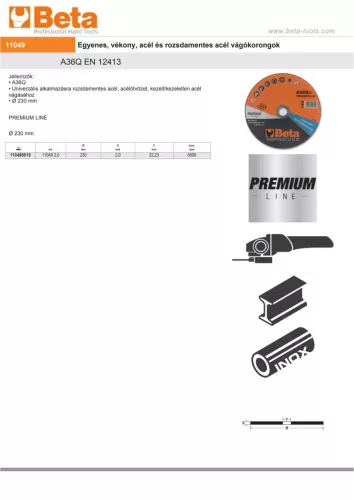 Beta 11049 2,0 Egyenes, vékony, acél és rozsdamentes acél vágókorongok 230x2mm