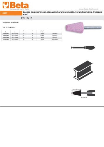 Beta 11107 12X12 Csapos dörzskorongok, rózsaszín korundszemcsés, keramikus kötés, trapezoid alakú 12x20mm