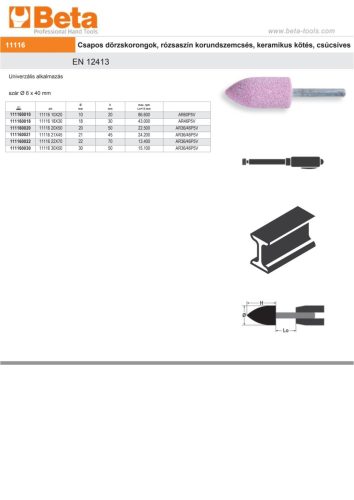 Beta 11116 20X50 Csapos dörzskorongok, rózsaszín korundszemcsés, keramikus kötés, csúcsíves 20x50mm