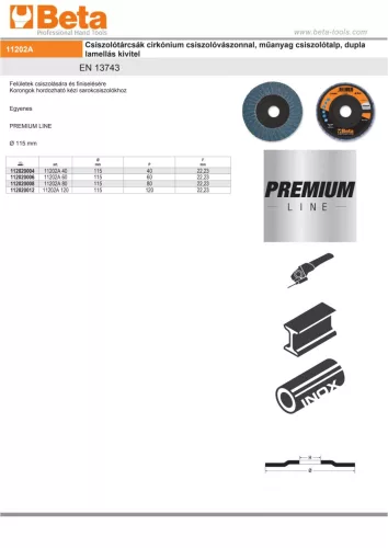 Beta 11202A 120 Csiszolótárcsák cirkónium csiszolóvászonnal, műanyag csiszolótalp, dupla lamellás kivitel P120