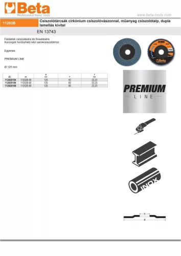 Beta 11202B 40 Csiszolótárcsák cirkónium csiszolóvászonnal, műanyag csiszolótalp, dupla lamellás kivitel P40