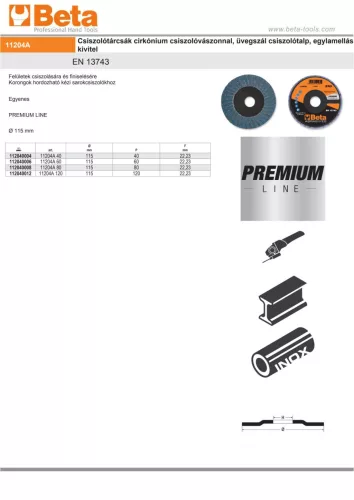 Beta 11204A 60 Csiszolótárcsák cirkónium csiszolóvászonnal, üvegszál csiszolótalp, egylamellás kivitel P60