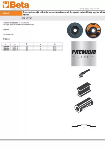 Beta 11204B 60 Csiszolótárcsák cirkónium csiszolóvászonnal, üvegszál csiszolótalp, egylamellás kivitel P60