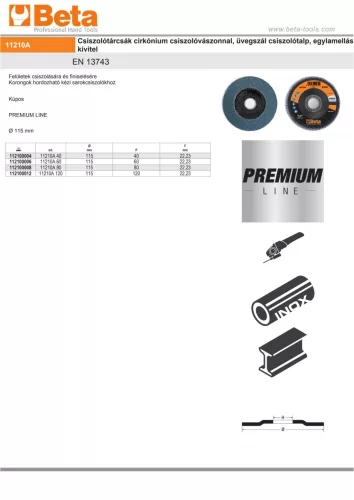 Beta 11210A 120 Csiszolótárcsák cirkónium csiszolóvászonnal, üvegszál csiszolótalp, egylamellás kivitel P120