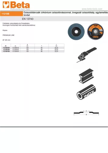 Beta 11210B 40 Csiszolótárcsák cirkónium csiszolóvászonnal, üvegszál csiszolótalp, egylamellás kivitel P40