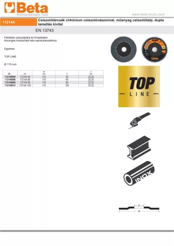 Beta 11214A 60 Csiszolótárcsák cirkónium csiszolóvászonnal, műanyag csiszolótalp, dupla lamellás kivitel P60