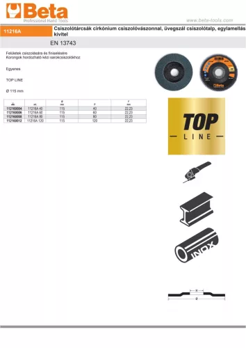 Beta 11216A 80 Csiszolótárcsák cirkónium csiszolóvászonnal, üvegszál csiszolótalp, egylamellás kivitel P80