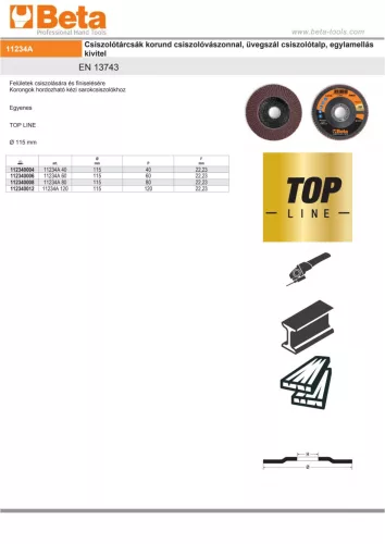 Beta 11234A 40 Csiszolótárcsák korund csiszolóvászonnal, üvegszál csiszolótalp, egylamellás kivitel P40