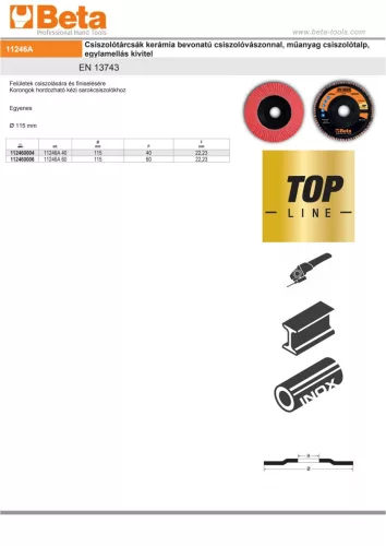 Beta 11246A 40 Csiszolótárcsák kerámia bevonatú csiszolóvászonnal, műanyag csiszolótalp, egylamellás kivitel P40