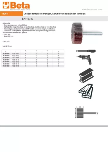 Beta 11264 20-40 Csapos lamellás korongok, korund csiszolóvászon lamellák 40x20x6mm P40