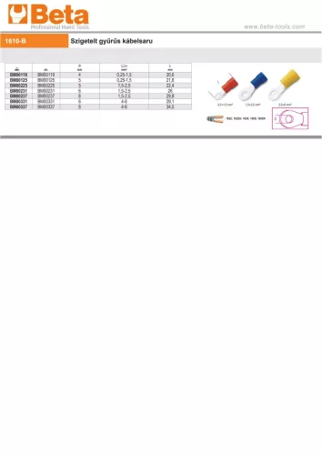 Beta BM00231 Szigetelt gyűrűs kábelsaru Ø6mm 1,5-2,5mm²