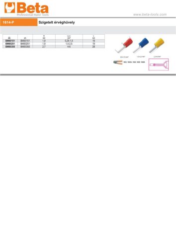 Beta BM00151 Szigetelt érvéghüvely Ø1,9mm 0,25-1,5mm²
