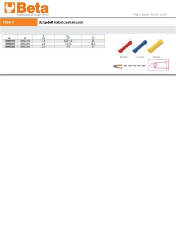 Beta BM00360 Szigetelt kábelcsatlakozók Ø3,7mm 4-6mm²