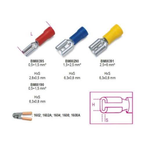 Beta BM00190 Szigetelt gyorskötésű hüvely 6,3x0,8mm 0,25-1,5mm²