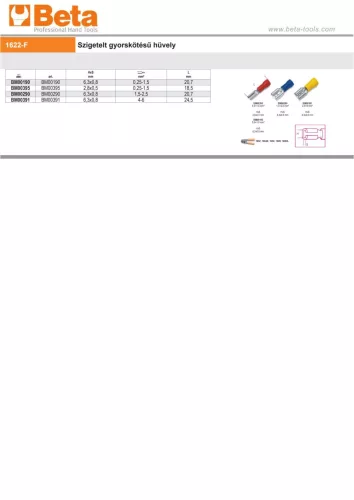 Beta BM00190 Szigetelt gyorskötésű hüvely 6,3x0,8mm 0,25-1,5mm²