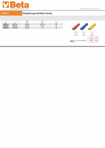 Beta BM00191 Szigetelt gyorskötésű hüvely 6,3x0,8mm 0,25-1,5mm²