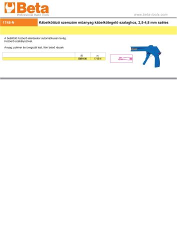 Beta 1748-N Kábelkötöző szerszám műanyag kábelkötegelő szalaghoz, 2,5-4,8 mm széles