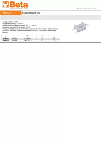 Beta BMB0906 Kábelkötegelő talp 22x16,2x10,8x5,2mm