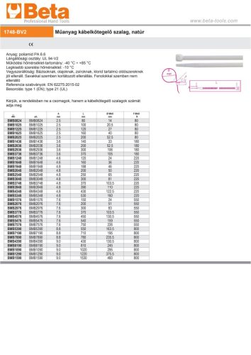 Beta BMB7576 Műanyag kábelkötegelő szalag, natúr 7,6x750mm