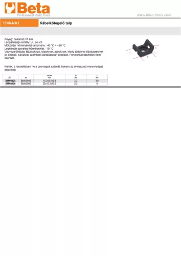 Beta BMN0905 Kábelkötegelő talp fekete 15,2x9,4x6,8x3,3mm