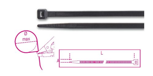 Beta BMN7576 Műanyag kábelkötegelő szalag, fekete UV-álló 7,6x750mm
