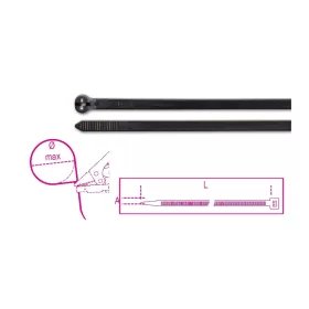  Beta BMNL1025 Acélfogas műanyag kábelkötegelő szalag, fekete, UV-álló 2,5x100mm