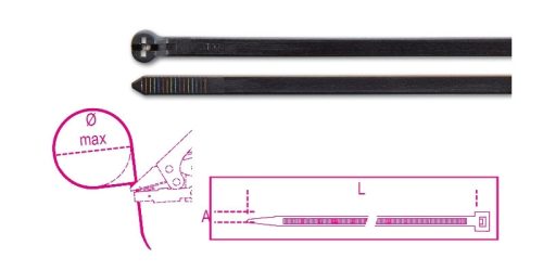 Beta BMNL3776 Acélfogas műanyag kábelkötegelő szalag, fekete, UV-álló 7,6x370mm