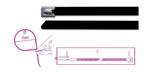 Beta BMSC3045 Önzáró rozsdamentes acél kábelkötegelő szalag fekete poliészter bevonatú 4,6x290mm