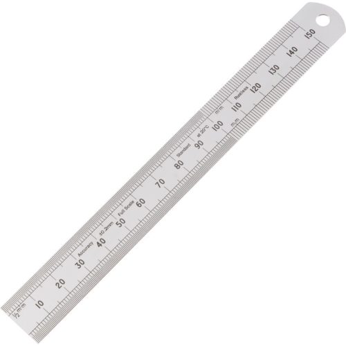 Kennedy 150mm/6" merev rozsdamentes vonalzó lekerekített véggel metrikus és colos