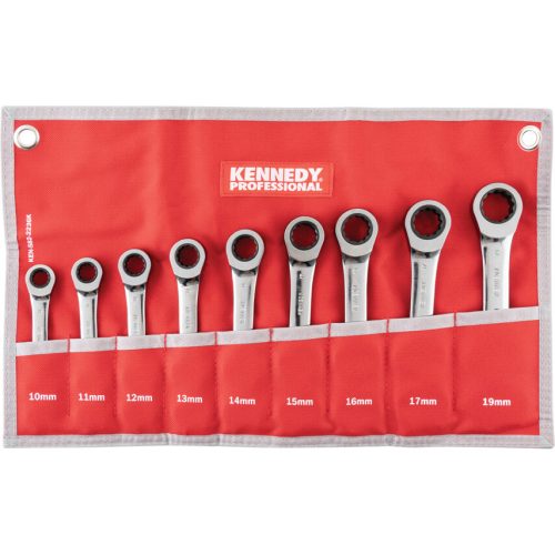 Kennedy 10-19mm rövidszárú racsnis csillag-villáskulcs készlet