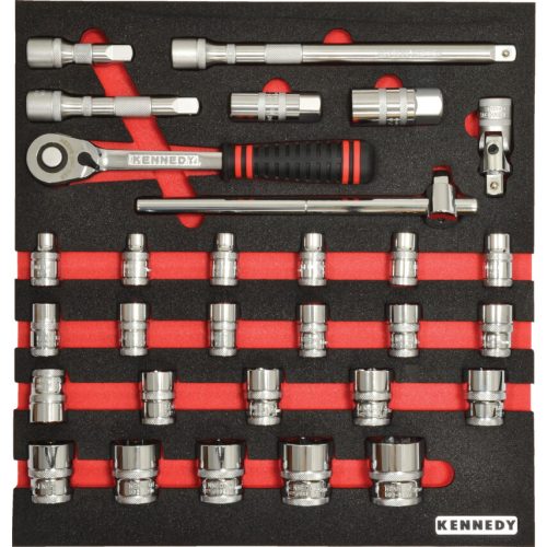 Kennedy 30 részes metrikus  ken-grip 1/2" dugókulcs készlet szivacsban m1832