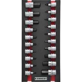   Kennedy 20 részes feltűzhető csavarbehajtó készlet 1/2" csatlakozóval szivacsban m1832