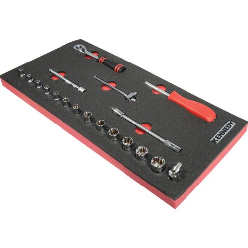 Kennedy 19pc metrikus ken-grip 1/4" dugókulcs készlet szivacsban t0691