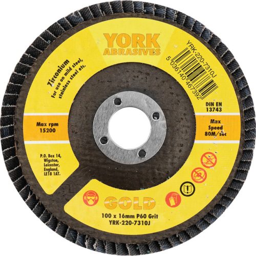 York 100x16mm cirkónium lamellás csiszolótárcsa üvegszálas tányéron P60